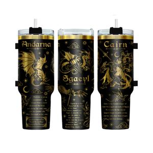 34HD Fantasy Dragon Rider 40 oz Tumbler with Handle, Bookish Reader Gift