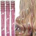 Hair Tinsel Clip in Pack of 18 Pcs 20 Inch Clip in Hair Tinsel Pink Glitter Tinsel Hair Extensions Fairy Hair Clips Party Dazzle Hair Accessories for Girls Kids Women (Pink-18 Pcs)