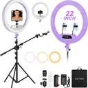 Ring Light 22inch Kit: Ring Light Tripod for iPhone ipad, with 75" Tripod/LCD Display/2 USB Ports Overhead Phone Mount for Video Recording, Zoom Meeting,YouTube,TikTok (Purple)