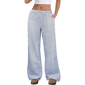 ANRABESS Women's Striped Gingham Pants 2025 Fall Pajama Lounge Boxer Pants Casual Wide Leg Drawstring PJ Bottoms Trousers XL