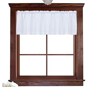 Valea Home Water Repellent Valance for Bathroom Window Waffle Woven Textured Short Kitchen Curtain Valances(60 x 16 inches, White, One Panel)
