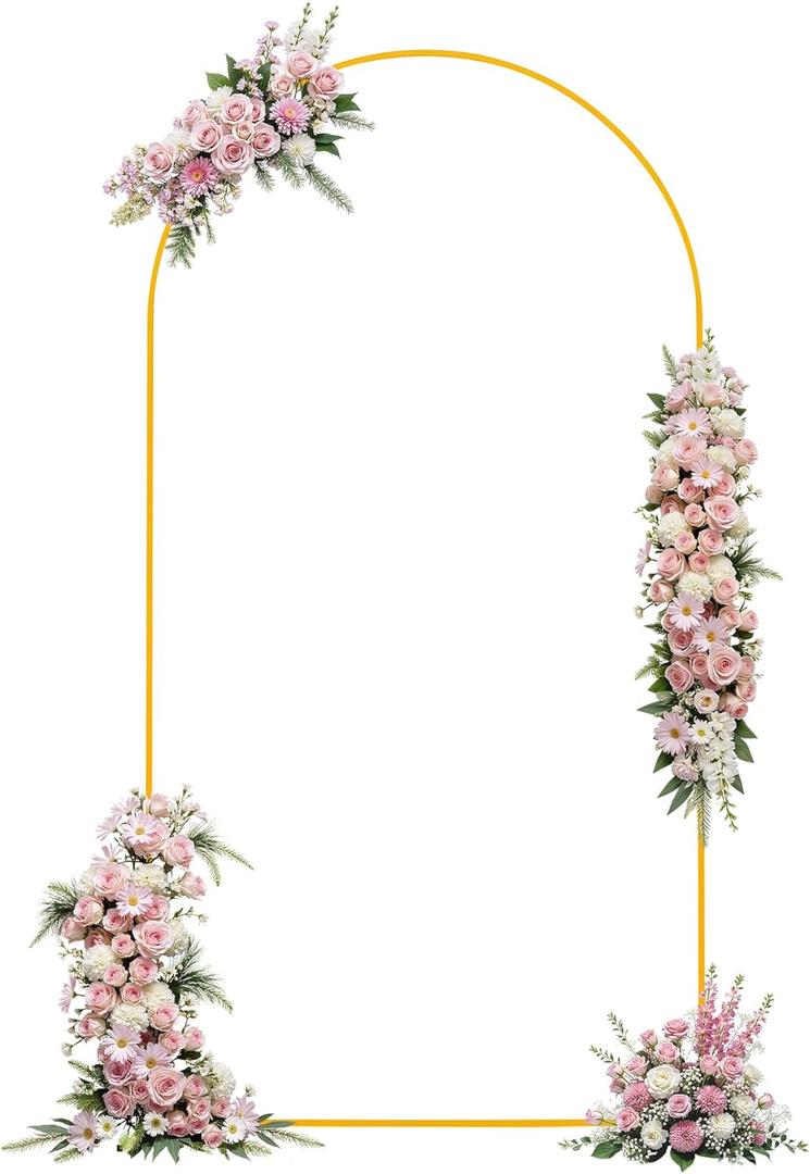 AFDBPXM-Wedding Arch Backdrop Stand, Gold Metal Arch Backdrop Stand for Wedding Bridal Baby Shower Photo Booth Birthday Party Garden Balloon Arch Decoration(Gold-6.0FT) (6.0FT)