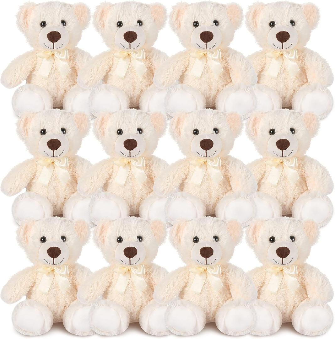 Zhanmai 12 Pcs 14 Inch Bear Stuffed Animal Bulk Operation Gifts for Valentine's Day Bulk Plush Stuffed Bear for Bridal Anniversary Shower Gifts (White)