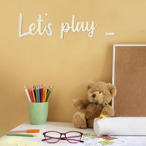 Let's Play Sign Playroom Wall Decor Wooden Play Letters for Play Room Wall Playroom Wall Decals for Kids Room Boho Nursery Decor for Home Library Classroom Reading Nook DIY Gift for Toddler Boys Girls