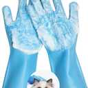 Pet Grooming Gloves Bite-Resistant Pet Bathing Gloves with Anti-Slip Particles, Wet and Dry Use, Safe for All Ages. Great as Dog Brush Glove and Cat Gloves for Grooming