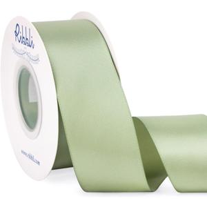 Ribbli Dusty Sage Satin Ribbon Double Faced Satin 1-1/2 Inch x Continuous 25 Yards-Sage Green Ribbon for Gift Wrapping Crafts Wedding Decoration Bows Bouquet Floral Arrangement