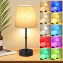 Wowag Cordless Table Lamp,5000mAh Rechargeable Battery Operated Desk Lamp,3 Colors & 7 RGB Stepless Dimmable,Portable Wireless Touch Bedside Night Light for Restaurant, Home,Decor Party,Flaxen Shade