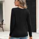 Womens V Neck Long Sleeve T Shirts Ruched Tops Casual Loose Fit Tees Fall Fashion Outfits 2025 (Black, XXL)