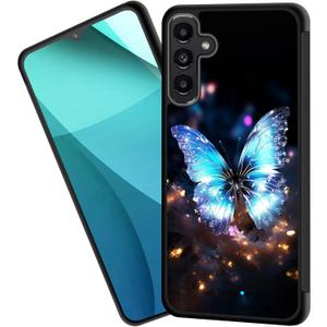 Galaxy A35 5G Case,Tire Anti-Skid Edges Cute Design Shockproof Bumper Full Protection Black Back Cover for Samsung Galaxy A35 5G 6.6 inch 2024,Magical Glowing Butterfly