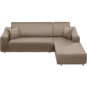 NAISI Couch Cover L Shape 2 Pieces Sofa Cover Soft Stretch Slipcovers with 2pcs Pillowcases Furniture Protector Sectional Couch Covers 3 Seater + 3 Seater(Tan)