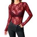 Zeagoo Womens Mesh Long Sleeve Tops Mock Neck Going Out See Through Shirts Sexy Sheer Blouses Clubwear M