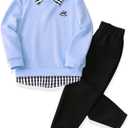 KIDLAGA Toddler Boy Clothes Long Sleeve Sweatshirt Tops and Pants Boys 2-Piece Kids Winter Outfits (4-5T, Blue)