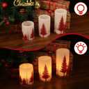 Eldnacele Christmas Flickering Flameless Candles with 6 Hour Timer, Red Christmas Tree Decal Battery Operated Real Wax LED Pillar Candles Home Tabletop Holiday Decor(3Pcs,34/5/6 Inches)