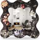 Irregular Wavy Wall Mirror: 24" Large Scalloped Mirror with Flannel Wrapped - Decorative Vintage Mirror Ornate for Bedroom/Entryway/Hallway/Fireplace - Home Decor for Living Room