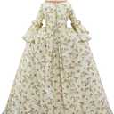 Willyacos French Queen Costume Marie Antoinette Dress Floral 18th Century Victorian Dress Women's Rococo Medieval Ball Gown (White, S)