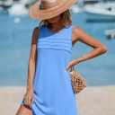 Ekouaer Womens Swimsuit Cover Up Pleated Front Bathing Suit Coverups 2026 Casual Tank Beach Dress with Pockets S-2XL (XXL)