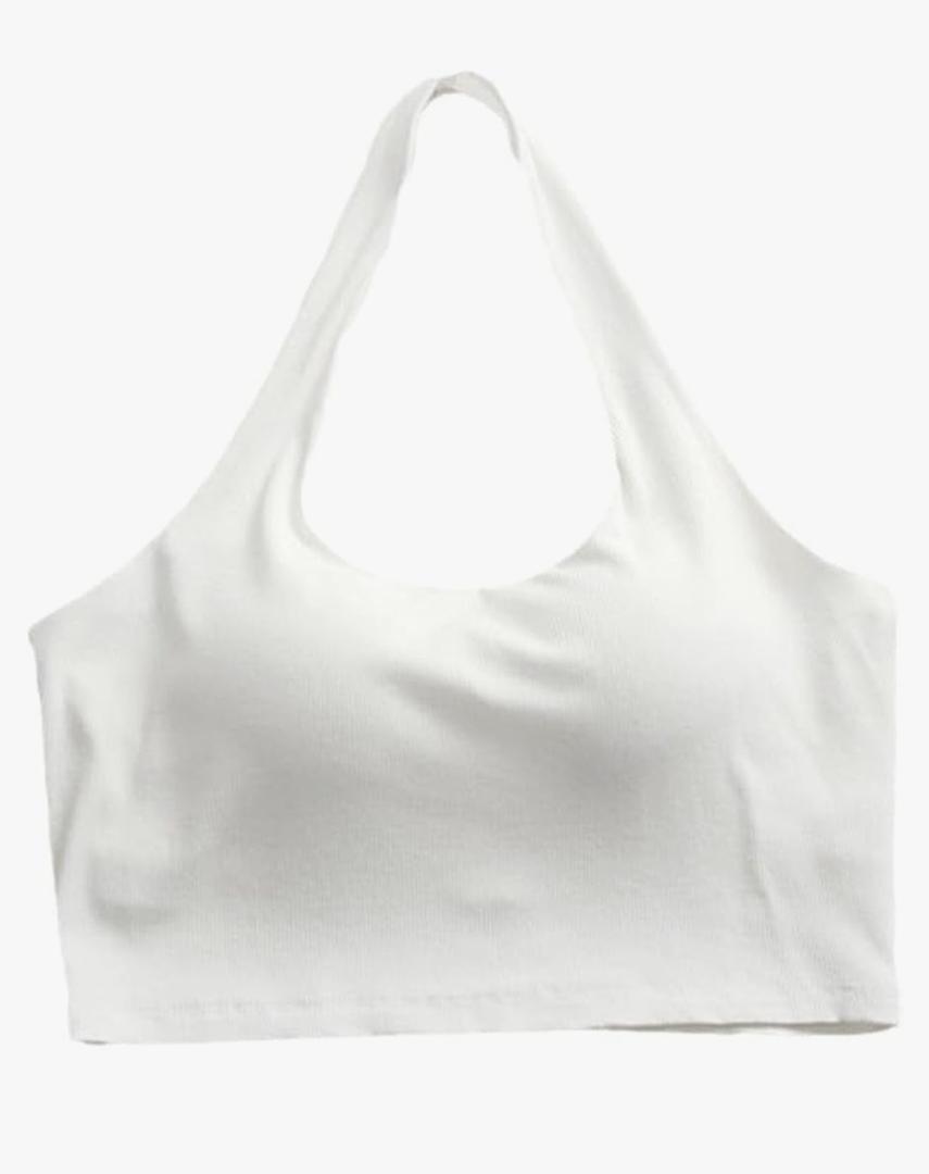 Women Sleeveless Camisoles Solid Ribbed Crop Vest Halter Neck Sexy Casual Bra Tank Top XL