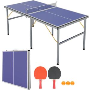 6x3ft Mid-Size Professional Portable Folding Ping Pong Table - Indoor/Outdoor Table Tennis Game Set with Net, 2 Paddles & 4 Balls for Adults and Teens- Quick Assembly