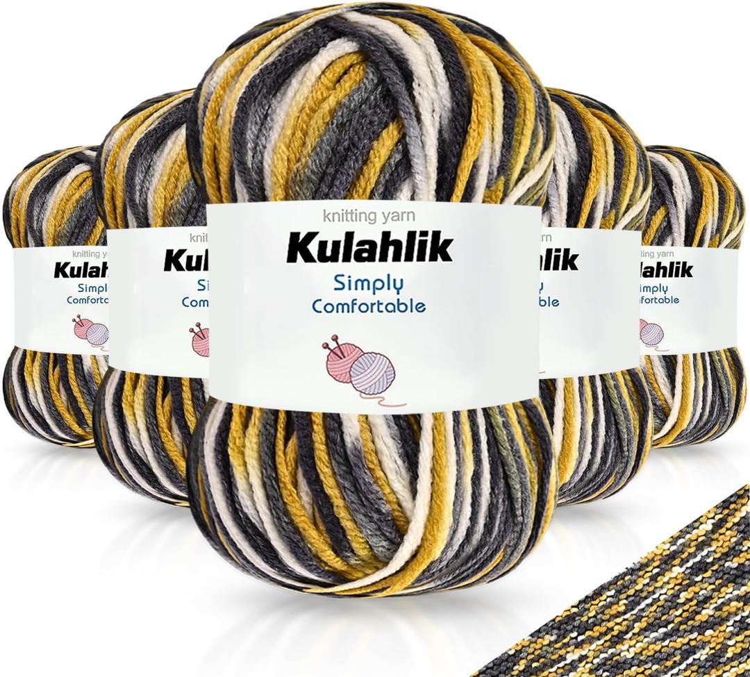 250g(5x50g) Acrylic Yarn for Crochet/Knitting, Colorful Gradient Yarn Thread, 5 Rolls Skeins, Perfect for Any Knitting Crochet and Crafts Mini Project (18 Gray-Yellow)