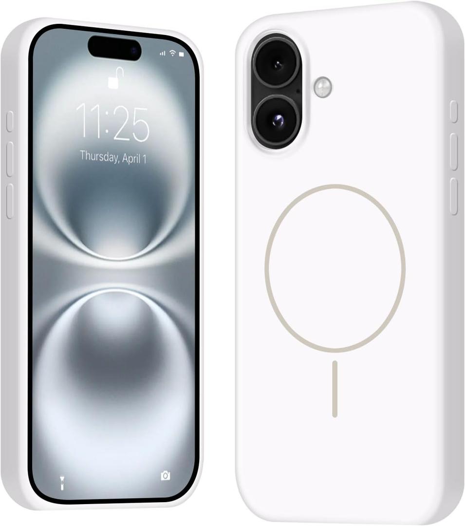 for iPhone 16 Silicone Case, Compatible with MagSafe, Full Body Protection, Liquid Silicone Shockproof Protective Phone Case, Soft Microfiber Lining, 6.1 Inch, White