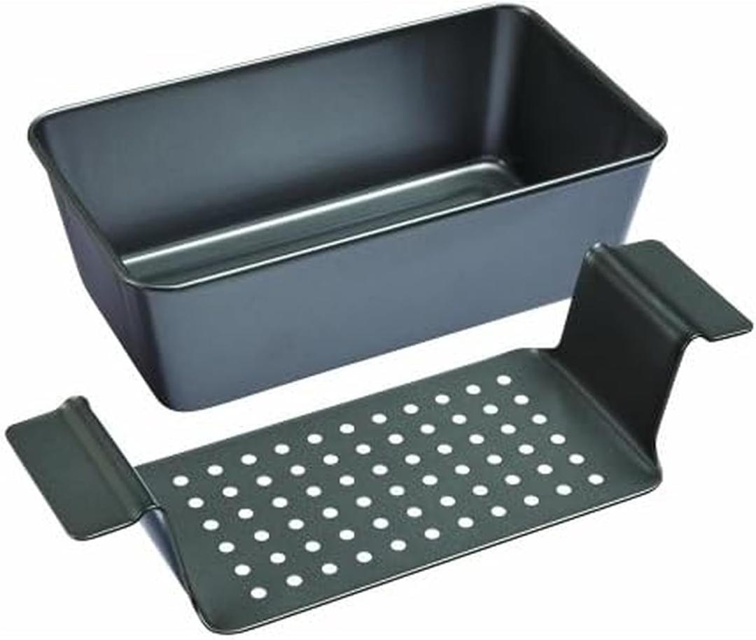 Chicago Metallic 2-Piece Healthy Meatloaf Pan with Draining Insert Professional Grade Non-Stick Carbon Steel Baking Pan with Lift and Serve Feature, 12.2 inch, Grey