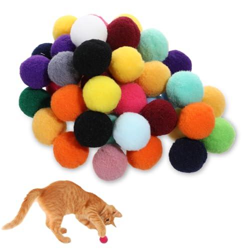 FdcLixuvol 50PCS 1 Inch Cat Toys Balls Kitten Cat Pom Pom Balls Soft Cat Puff Ball Toys Rolling Interactive Cat Toy Ball Cat Nip Balls Fuzzy Balls for Cats Creative Crafts Decorations Assorted Color