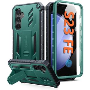 FNTCASE for Samsung Galaxy S23-FE Case: Military Grade Protective Hard Phone Case with Kickstand | Screen Protector | Shockproof TPU Full Protection Drop Proof Phone Cover for Galaxy S23 FE 5G Green