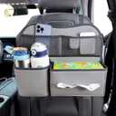 Leather Car Seat Back Organizer with Tissue Holder, Water Bottle Holder, Phone Holder for Road Trips. (Gray)