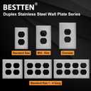 BESTTEN 10 Pack Duplex Receptacle Metal Wall Plate with Protective Film, 1 Gang Standard Industrial Stainless Steel Outlet Cover, Durable Corrosion Resistant, Brushed Finish, Silver