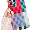 Compatible with iPhone 15 Case, Cute Wave Curly Colorful Checkerboard Plaid Phone Case for Women/Men, Soft TPU Shockproof Protection Case Designed for iPhone 15 