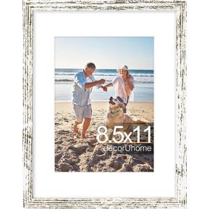DecorUhome 8.5 by 11 Picture Frame, Display Pictures 6x8 with Mat or 8.5x11 without Mat, Wall & Tabletop Display Certificate Frame, Distressed White, 1 Pack