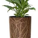 12inch Black Plant Pots for Indoor Plants Large Boho Flower Pot with Stand Modern Planters with Gold Floral Embossed Standing Planter with Drainage for Living Room, Office, Garden or Balcony