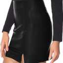 MANGOPOP Women's Basic High Waist Faux Leather Bodycon Mini Pencil Skirt (XS)