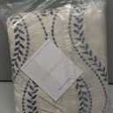 jinchan Boho Linen Blend Beige Farmhouse Curtains 84 Inch Length 2 Panels Set Blue Embroidered Leaf Living Room Ogee Geometry Drapes Light Filtering Curtains Grommet Blue on Flax