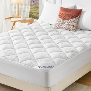 Queen Size Mattress Topper, Thick Quilted Fitted Mattress Pad Cover Breathable Bamboo Viscose Cooling Mattress Protector with 6-18 Inch Deep Pocket, Machine Washable (60x80 inch, White)