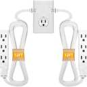 STARELO Twin Extension Cord Receptacle, 24FT, Flat Plug Extension Cord with 6 3-Prong Receptacles, 12FT Long on Each Side,Twin Extension Cord for Behind Beds, Sofas,Dressers, Furniture,etc(White)