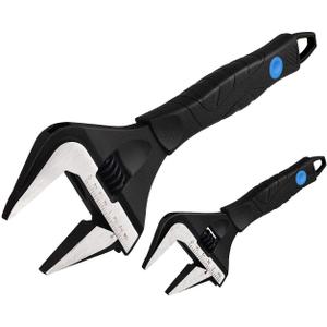 MAXPOWER Stubby Adjustable Wrench Deep Jaw Wide Opening, 6-Inch and 10-Inch Plumbing Wrench Set with Kitbag (6 in. + 10 in. Stubby Adjustable Wrench)