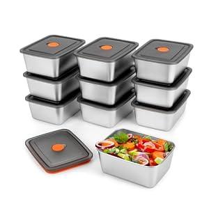 fecoqi 10 PCS(20oz) Stainless Steel Food Storage Containers With Lids | Snack Containers for Kids, Freezer Safe, Microwave Safe | Metal Containers For Meal Prep, Leftovers, Freezer