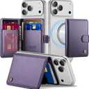 For Magsafe Wallet, Magnetic Phone Wallet with RFID Blocking 6-Card Holder for Men Women Minimalist Slim PU Leather Kickstand for iPhone 17 Air 16 15 14 13 12 Pro Max Plus, Elegant Purple