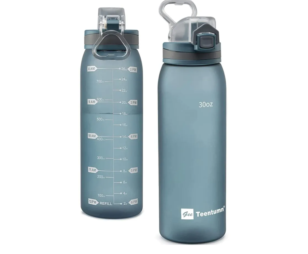 30oz Sport Water Bottle Plastic Bottle | with Time Markers, Large, Durable, Gym, for Fitness, Outdoor Enthusiasts, Leakproof, Pack of 1
