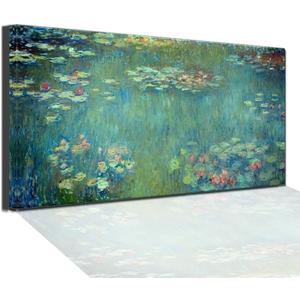 QBQT Water Lilies by Claude Monet Living Room Wall Art Oil Painting Canvas Print Garden Flowers Extra Large Artwork for Home Bedroom Office Lounge Decor Frame 20x40inch
