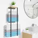 31 inch 2 Tier Anti-Rust Towel Rack with Wood Shelf for Bathroom, Wall Mounted, Metal, Black