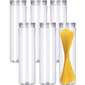6Pcs Spaghetti Pasta Storage Containers with Lids,Tall Clear Pasta Storage Containe for Noodles Flour Cereal Sugar Beans, Spaghetti Pantry Container