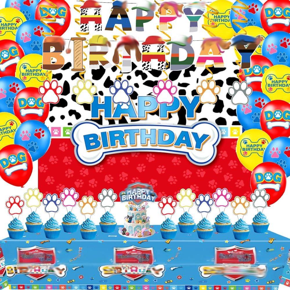 Cartoon Dogs Theme Birthday Party Supplies Decorations, Including Banner, Backdrop, Hanging Swirls, Tablecloth, Balloons, Cake Toppers for Birthday Party