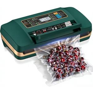 95kpa Vacuum Sealer Machine,Commercial Full Automatic Food Sealer,Powerful Sealing System with Double Heat Seal,Bags Storage,Easy-Lock Handle,Build-in Cutter,1 Bag Rolls and 10 pcs Pre-cut Bags(Green)