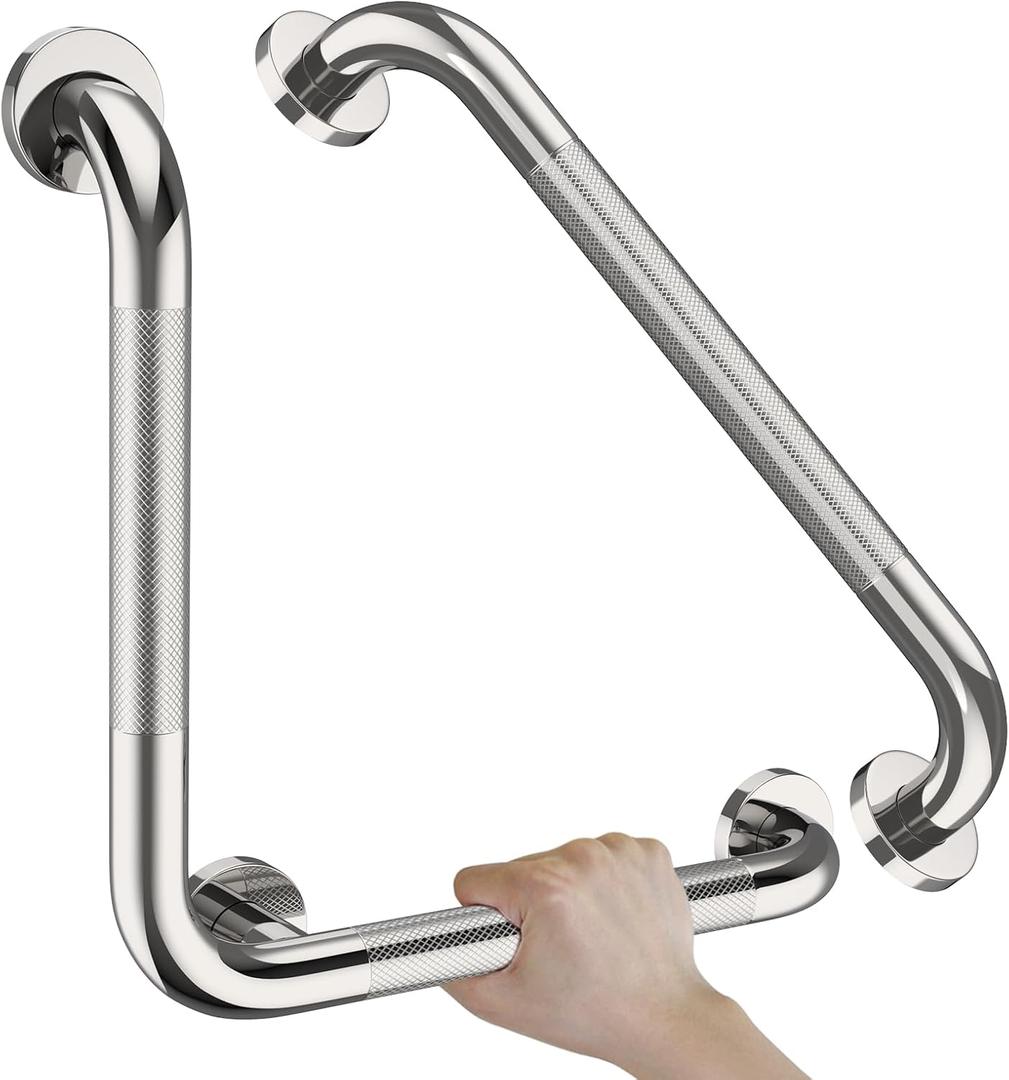 16 Inch Angled Bathroom Grab Bars with 20 Inch Straight Munzong Brushed Nickel Toilet Handicap Grab Rail for Showers,Anti Slip Stainless Steel Knurled Safety Handle Support Elderly Injury Senior
