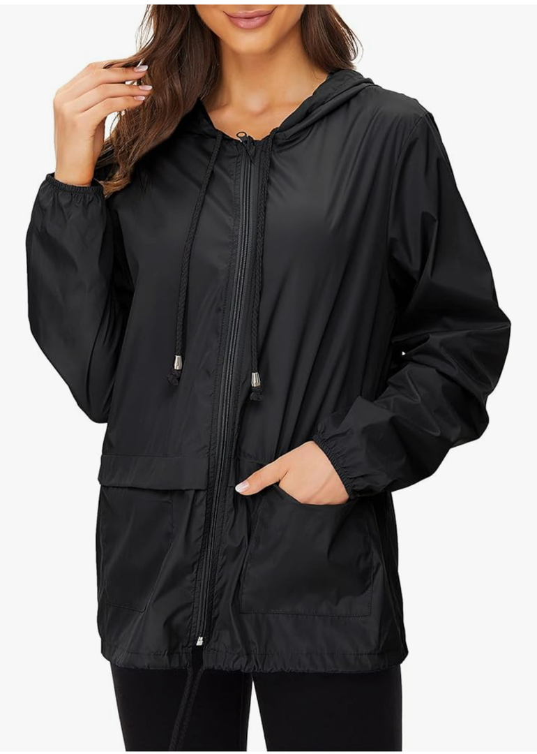 Zando Lightweight Rain Jacket Women Raincoat for Women Packable Rain Coat Windbreaker Rain Jackets Waterproof with Hood, Size L