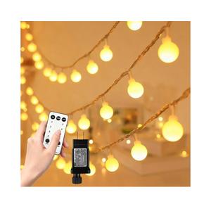 RaThun 49.2ft Globe String Lights with 16ft Extended Lead & Stable Remote - 100 LED Warm White, 8 Distinct Modes, IP44 Waterproof, UL Certified, Linkable for Indoor Outdoor Wedding Party Decor