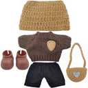Clothes Set for 17cm Doll, Handcrafted Crochet 5 Piece Set Sweaters Hat Backpack Pants Shoes, Clothes Outfit Accessories for Dolls (No Doll) Red