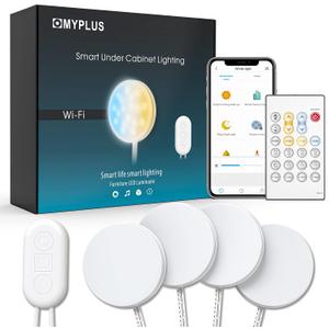 MYPLUS Smart Under Cabinet Lights, Dimmable Puck Lights Compatible with Alexa and Google Home,WIFI Controlled Adjustable Color Temperatures and Smart CCT LED Light Fixture(2.75 inch-4PCS)